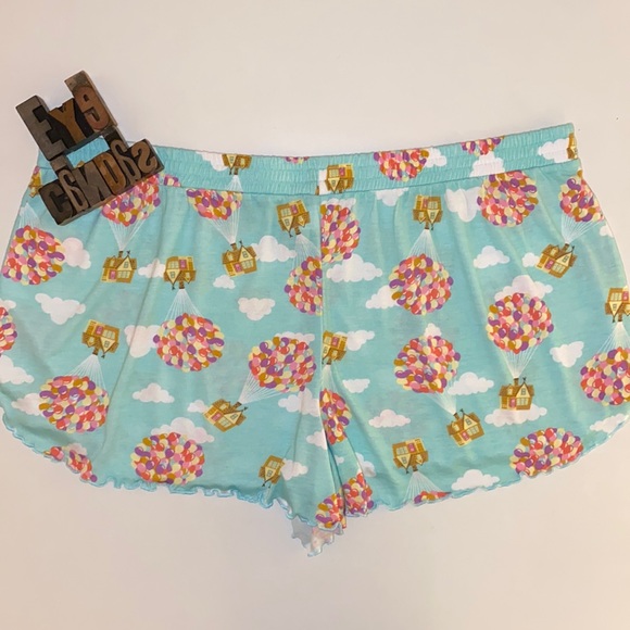 DISNEY “UP” Motif Women’s Ruffle Edged Sleep Shorts in Mist Mint - Picture 4 of 8